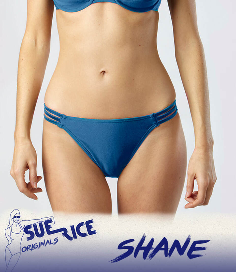 Product shot of the Shane Hipster Bikini Pant in Ocean only Available Trough Siouxsie Swim Australian Made Designer Swimwear 